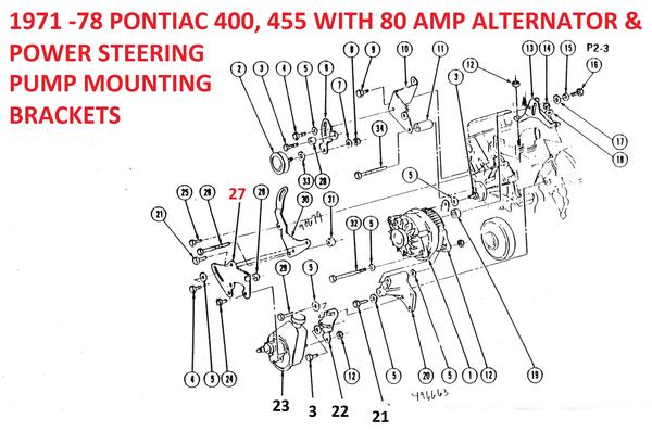 PS PUMP BRACKET ,REAR w/80 AMP 71-75 PONTIAC