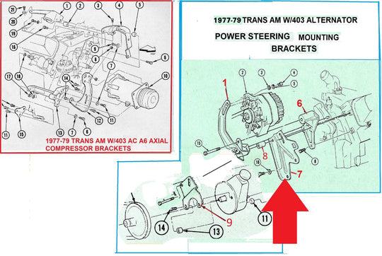 ALTERNATOR & PS BRACKET ,LOWER REAR W/403 77-79 TRANS AM