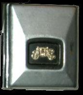 SEAT BELT BUCKLE, DLX, CHROME, 66-76 ALL GM, w/COACH, FEMALE, USED
