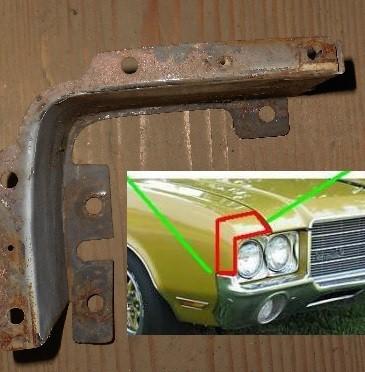 FENDER TO HEADLIGHT FILLER ,RIGHT USED 71 72 CUTLASS 442