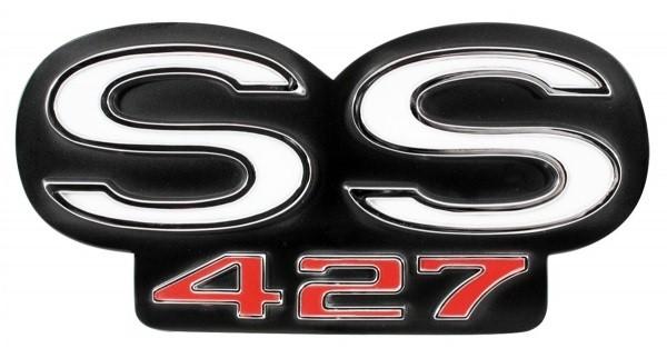 GRILLE OR REAR PANEL EMBLEM, "SS 427", NEW, 66 CHEVELLE