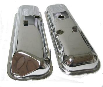 VALVE COVERS, CHROME, SLANTED CORNER, BIG BLOCK WITH DRIPPERS, REPRO, PAIR