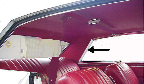 HEADLINER SIDE REAR CHROME TRIM, LEFT, 17" USED, 64-65 CHEVELLE