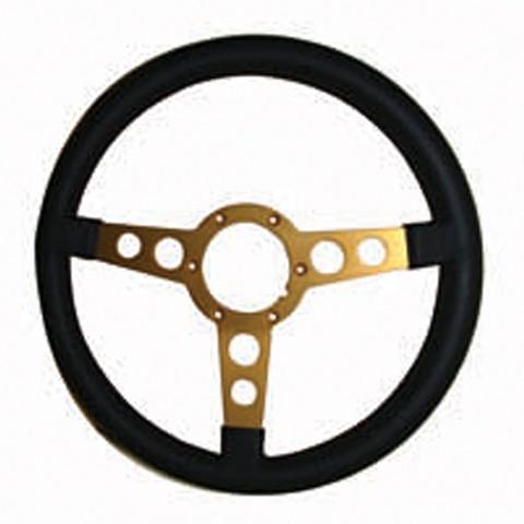 STEERING WHEEL, FORMULA, NEW, GOLD SPOKES, BLACK RIM ONLY