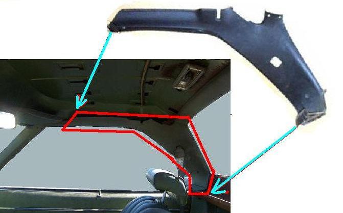 HEADLINER TRIM, CORNER, LH, 73-7 EL, PLASTIC, TOP & REAR PLR, USED