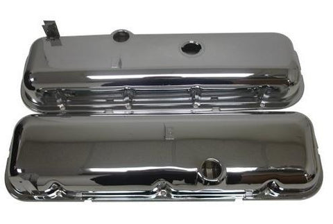 VALVE COVERS, BIG BLOCK, CHROME, NO DRIPPERS, REPRO, PAIR, NEW, 2 1/4" TALL