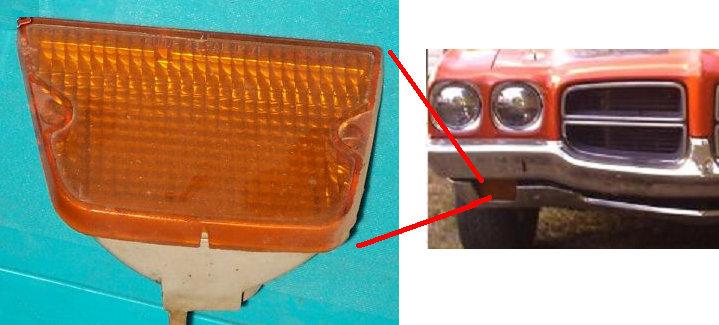 PARK LIGHT, AMBER, RH, 71-2 LE TE, w/CHROME BUMPER, LENS & HOUSING