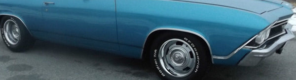 FENDER EYEBROW MOLDINGS ,PAIR NEW 68 CHEVELLE SS