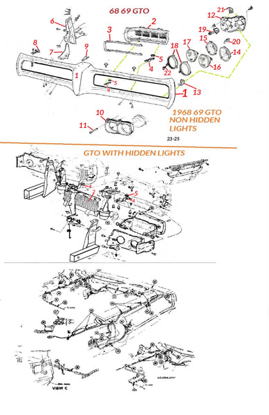 68 69 gto bumper & grill diagram