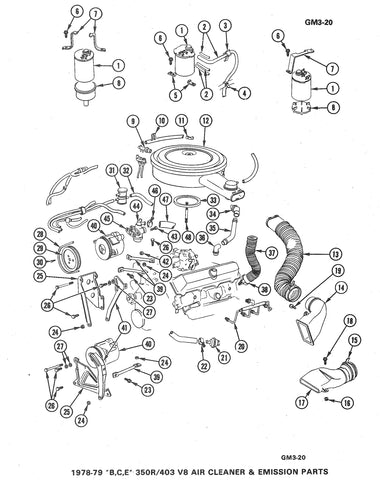 78-80 OLDS 403 air cleaner & emission diagram