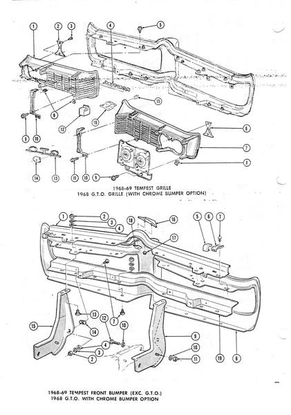 68 69 gto bumper & grill diagram