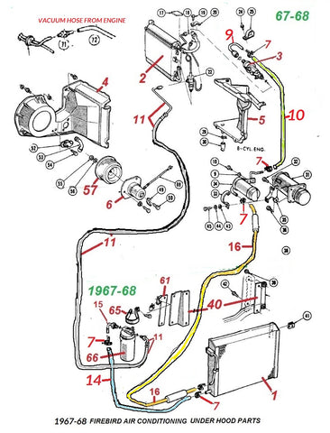 67 68 firebird under hood ac parts