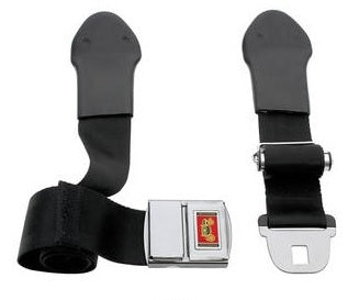 SEAT BELT BUCKLE & STRAP, DELUXE, NEW, BLACK, 64-65