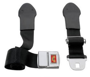 SEAT BELT BUCKLE & STRAP, DELUXE, NEW, BLACK, 64-65