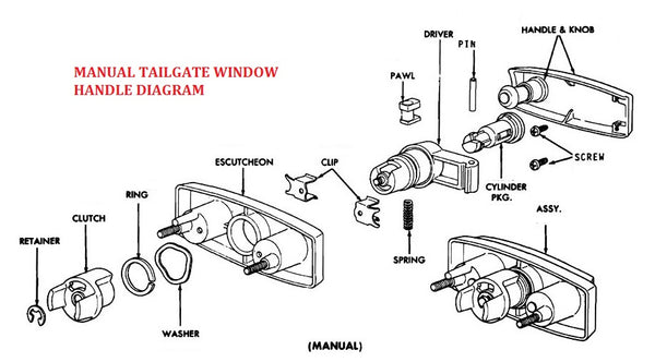 TAILGATE WINDOW HANDLE CLUTCH, MANUAL NEW 64-72 A-BODY B-BODY