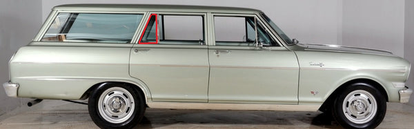 REAR VENT GLASS SEALS, NEW, PR, 62-67 NOVA WAGON