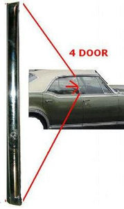 REAR DOOR GLASS SASH, RH, 69-70 B-BODY & C-BODY, FRONT EDGE, 4 DOOR, HT, CHROME