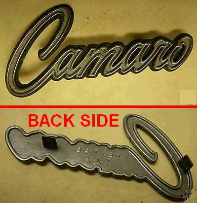 GLOVE BOX DOOR EMBLEM, "CAMARO" 68, USED
