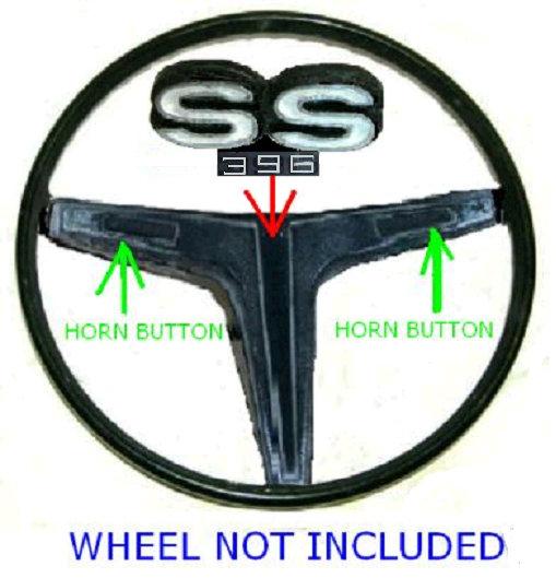 STEERING WHEEL EMBLEM, SS 396, 68 CH, DLX WHEEL, w/BUTTONS ON SPOKES, REPRO
