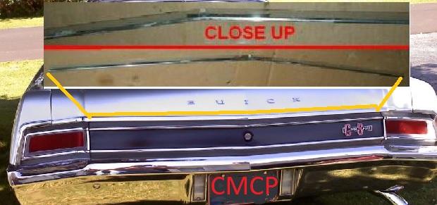 TRUNK LID CHROME MOLDING, ON BOTTOM LIP, CENTER, USED