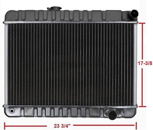 RADIATOR, 4 ROW, MANUAL,17-3/8" HT, NECK ON DRIVER SIDE, NEW, 64-65 GTO