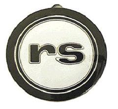 HORN CAP EMBLEM, "RS" 68 CA, PLASTIC, FOR STD WHEEL, REPRO