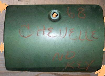 DASH GLOVE BOX DOOR, w/AC, USED, 68-69 CHEVELLE