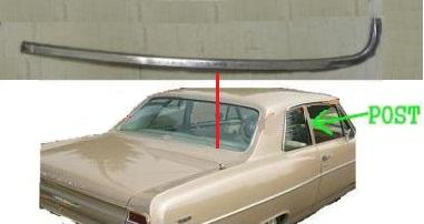 REAR WINDOW OUTSIDE MOLDING OR TRIM, RIGHT, SIDE, LOWER, SEDANS, USED