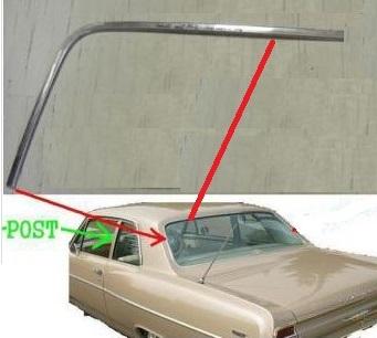 REAR WINDOW OUTSIDE MOLDING, LEFT, UPPER CORNER, FOR 2 & 4 SEDANS, UPPER & SIDE, USED