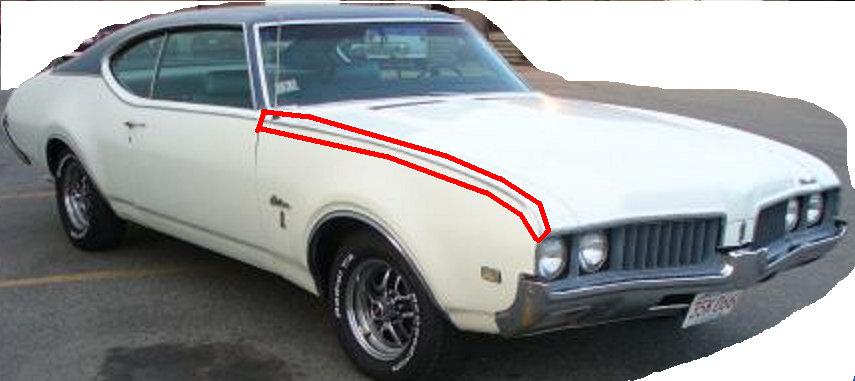 FENDER PEAK MOLDING ,RIGHT USED 69 CUTLASS 442