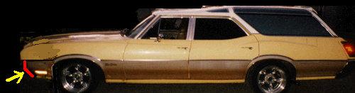 FENDER MOLDING, FRONT, LH, 70-2 VISTA, BORDER WOODGRAIN, PAINTED, USED