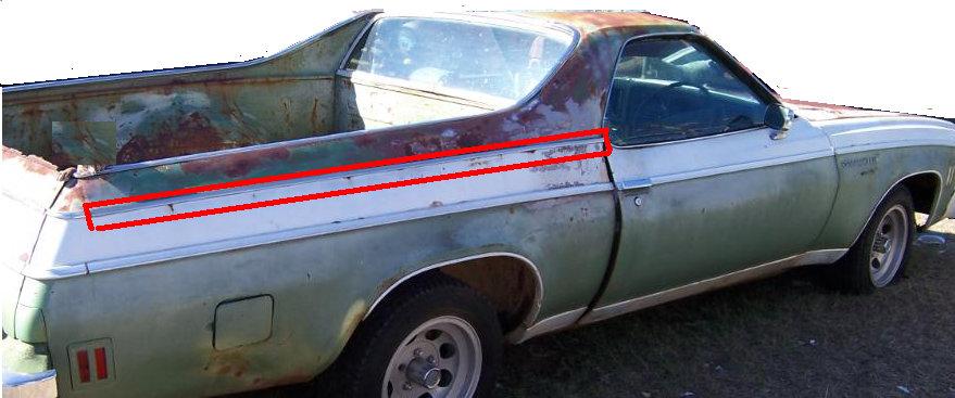 QUARTER PANEL MOLDING, UPPER, SIDE, RIGHT, USED, 73-77 EL CAMINO