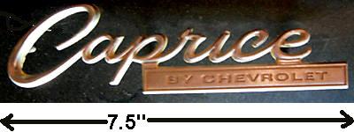 TRUNK LID EMBLEM, CHEV CAPRICE, 68 CHEVROLET CAPRICE, 7.5" LONG, USED