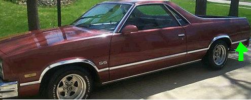 QUARTER MOLDING ,LOWER REAR, LEFT USED 78-87 ELCAMINO