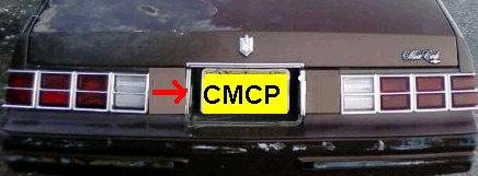 LICENSE PLATE FILLER MOLDING, LH 78-80 MC, VERTICAL, CHROME, USED