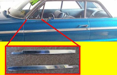 TOP OF DOOR MOLDINGS, PR, 63-4 IM B-BODY, NEXT TO VENT WINDOW, 2 DOORS, REPRO