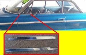 TOP OF DOOR MOLDINGS, PR, 63-4 IM B-BODY, NEXT TO VENT WINDOW, 2 DOORS, REPRO