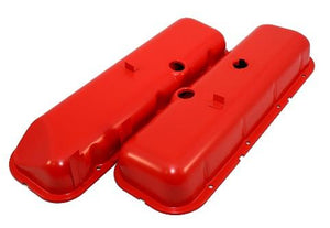VALVE COVERS, ORANGE, BIG BLOCK, 2 3/4" TALL, INDENT, NO DRIPPERS, HEIGHT, REPRO, PAIR