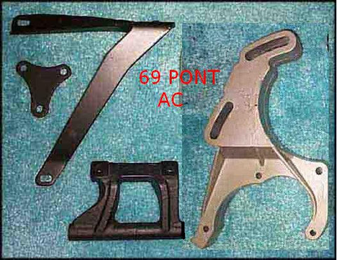 AC COMPRESSOR MOUNTING BRACKET SET, V8, 4PCS, USED, 69 PONTIAC