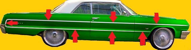 BODY SIDE MOLDING SET, NON SS, 14 PCS, REPRO, 2 DOOR MODELS