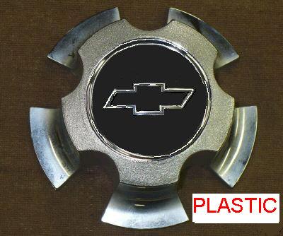 RALLY WHEEL CENTER HUB CAP, CHROME, PLASTIC, w/BOW TIE SYMBOL, USED, EACH
