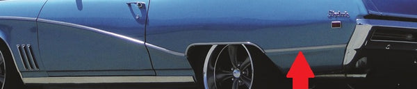 QUARTER PANEL LOWER REAR MOLDING, 28" LONG, USED, 68-69 SKYLARK