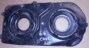 HEADLIGHT BACKING PLATE ,LEFT USED, 66 CHEVELLE