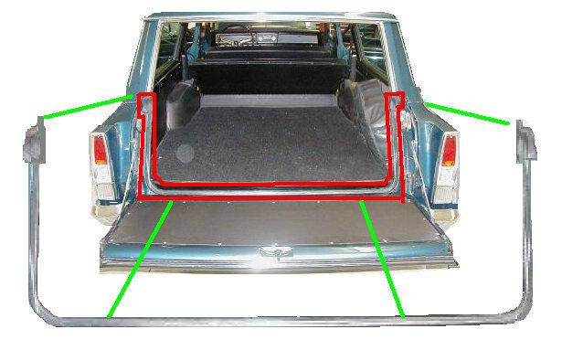 TAILGATE WEATHERSTRIP, ON BODY, 62-7 NV, STATION WAGONS, RUBBER, REPRO