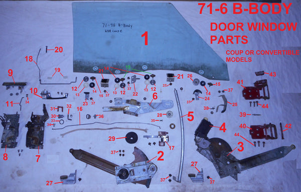ENTERED 71-76 B-BODY DOOR PARTS,  DRAWING  2