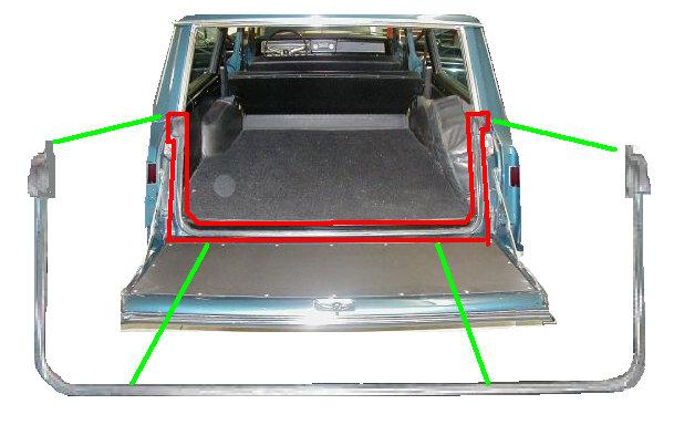 TAILGATE WEATHERSTRIP, RUBBER, ON BODY, 64-7 A-BODY WAGONS