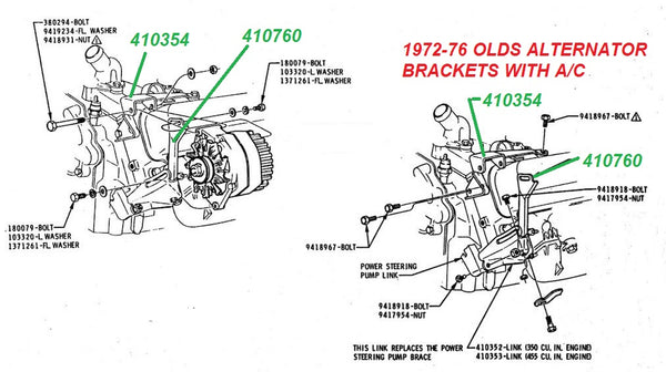 ALTERNATOR BRACKET ,UPPER w/AC V8 72-76 OLDS
