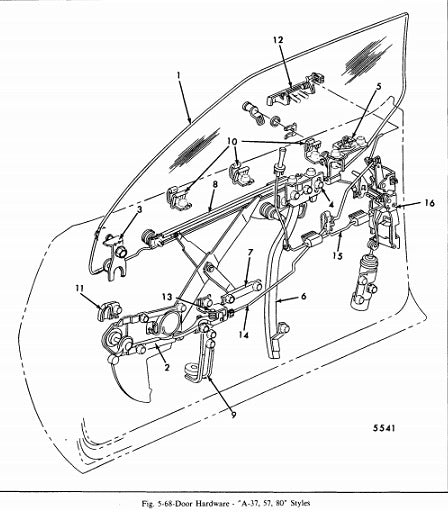 1973-77 A-BODY DOOR PARTS, DRAWING