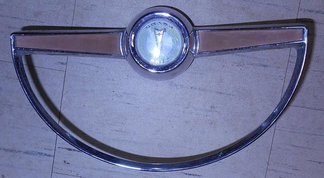 STEERING WHEEL HORN RING, CHROME, USED, 64 PONTIAC