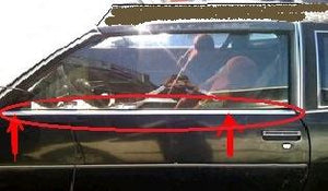 TOP OF DOOR MOLDING, LEFT, USED, 81-87 GRAND PRIX